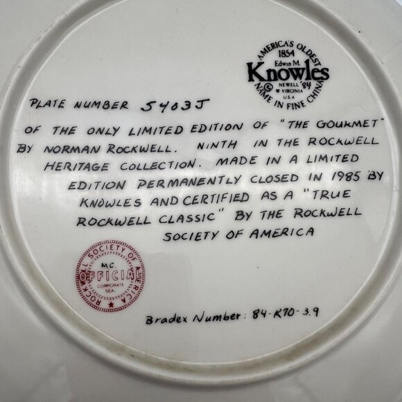 1985 Knowles Norman Rockwell Plate The Gourmet 8.5" Bradex 84-R70-3.9 With Box - Picture 4 of 6